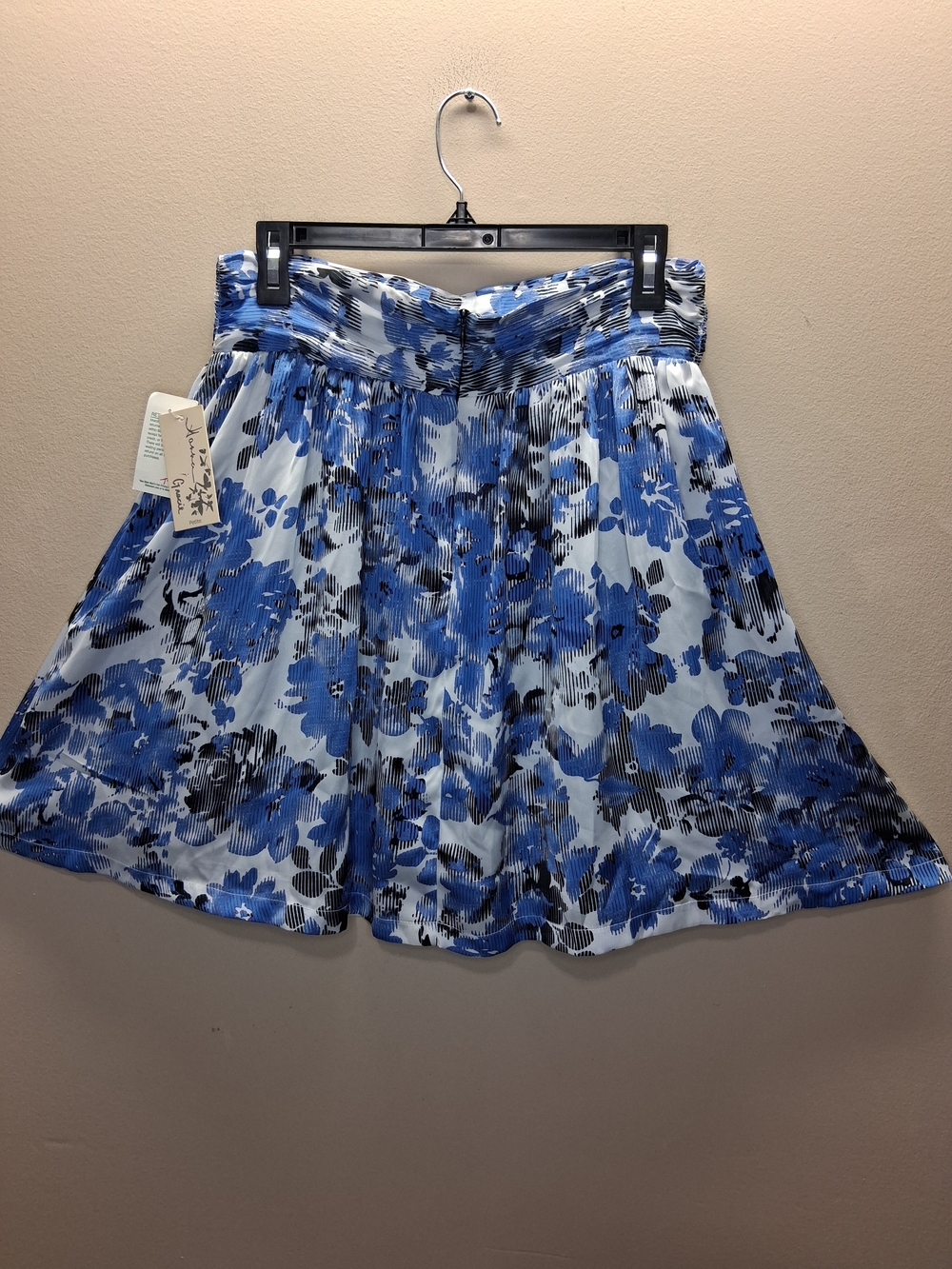 Hanna & Gracie Floral Skirt Petite Medium Blue White Abstract Ruched Waist Line - Picture 7 of 10